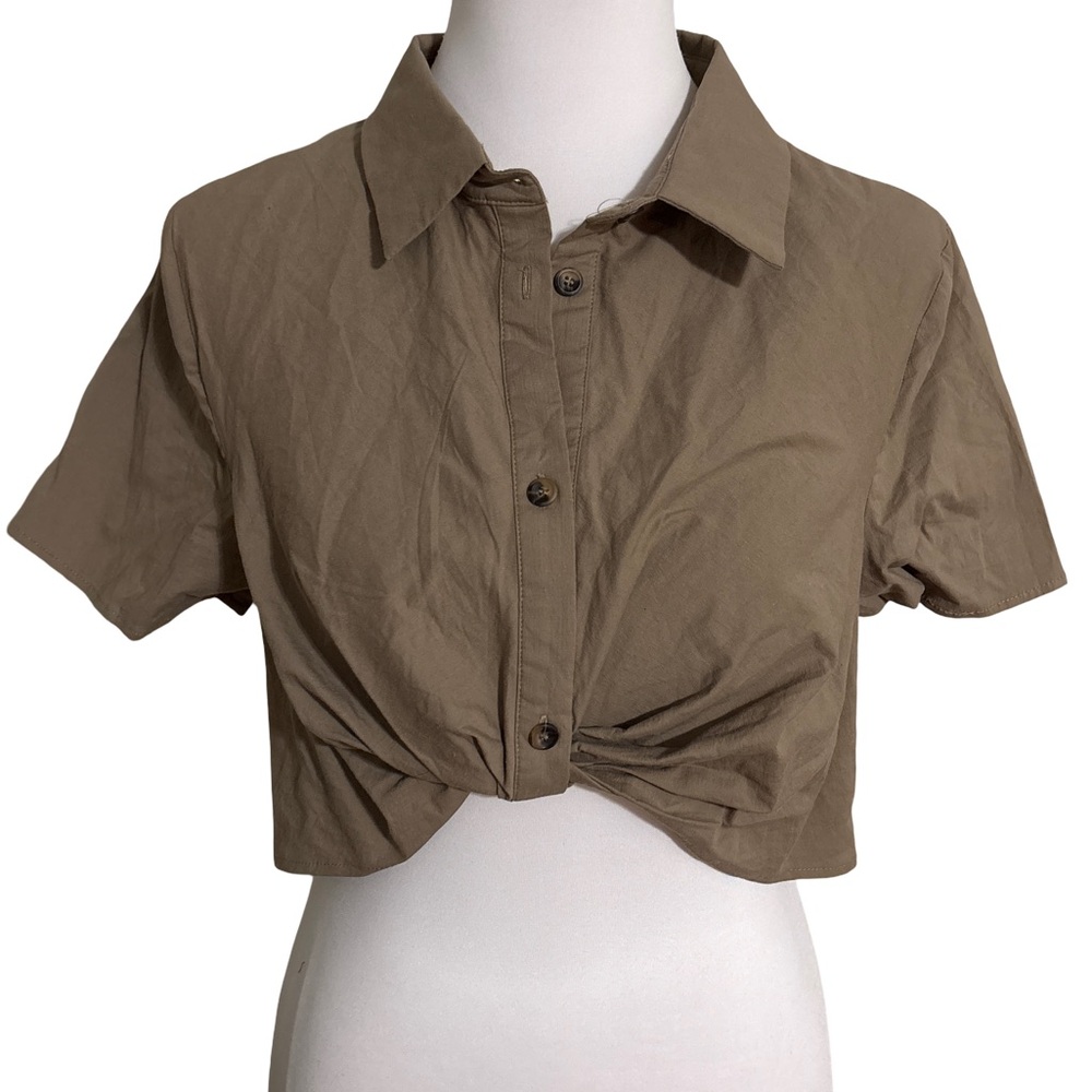 Good Time Khaki Button Up Crop Top